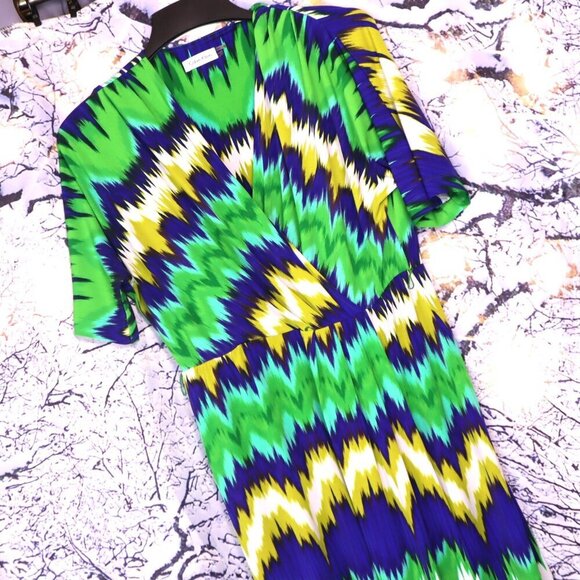 BRIGHT BRUSHSTROKES DRESS 4 Calvin Klein Mardi Gras Office Party Wrap Surplice - Picture 2 of 14